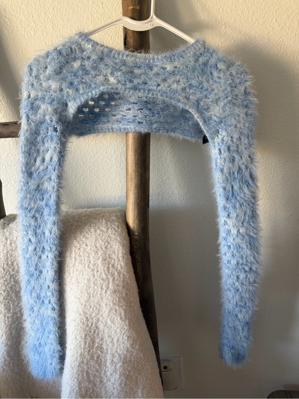 Urban Outfitters Light Blue Fuzzy Cropped Shrug